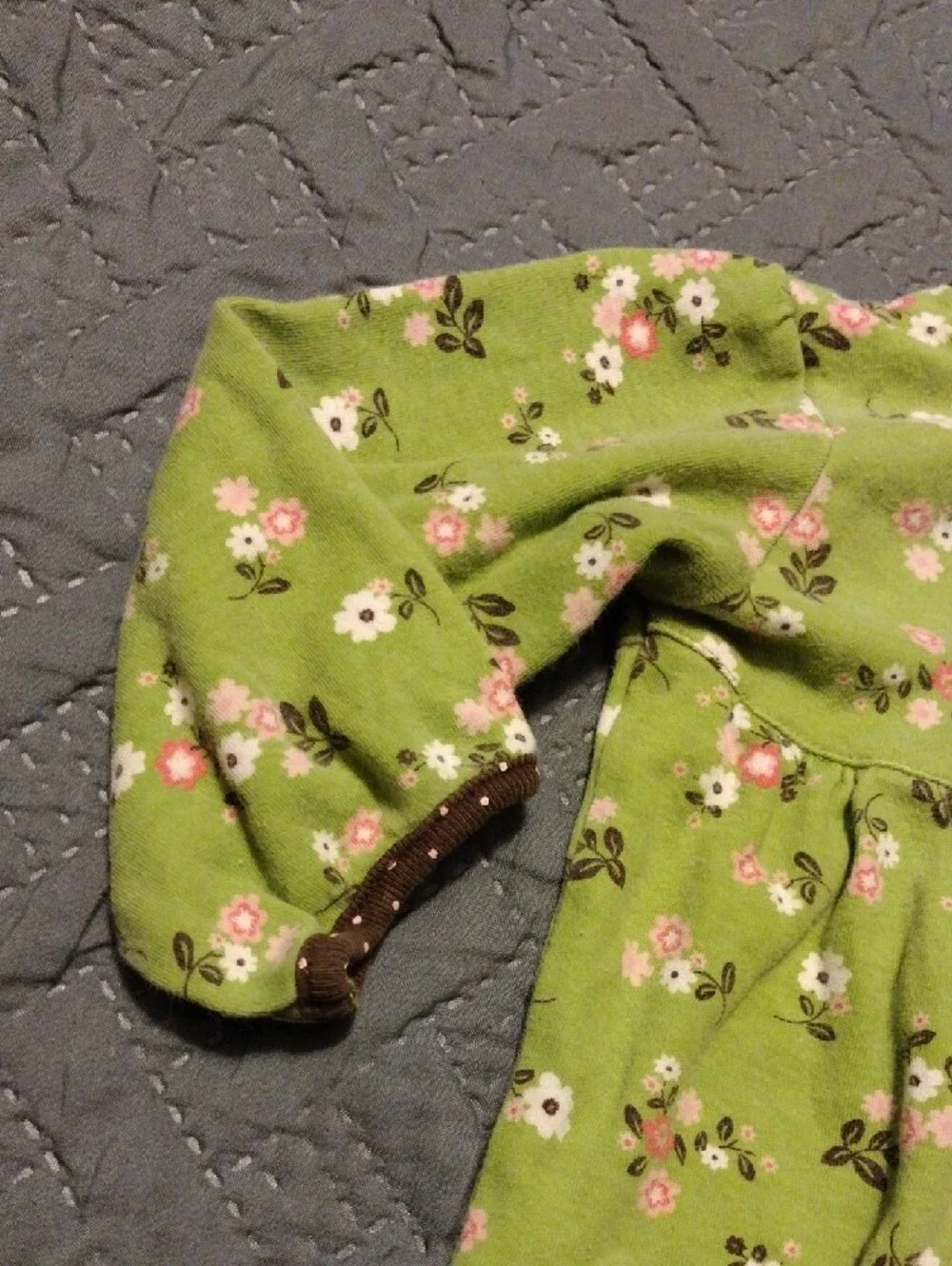 Carter's Green Floral Long-Sleeve Footie with Brown Trim